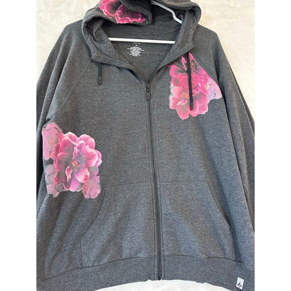 Torrid Active Zip Gray Floral Jacket Hoodie 2 2X Activewear - Picture 3 of 8